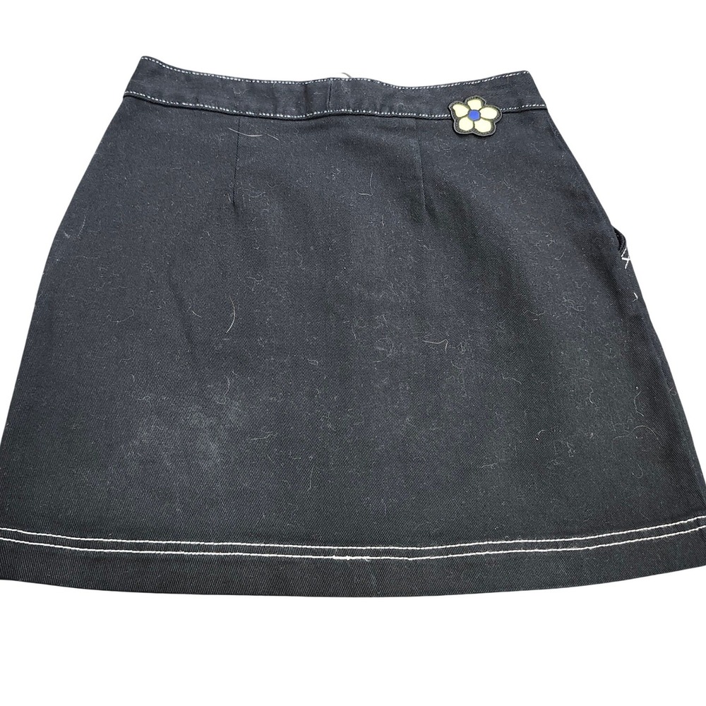 Vans Black Denim Mini Skirt Contrast Stitch Flower Patch Half Zip Small